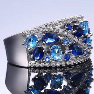 SILVER BLUE GEM DIAMOND BRIDAL RING